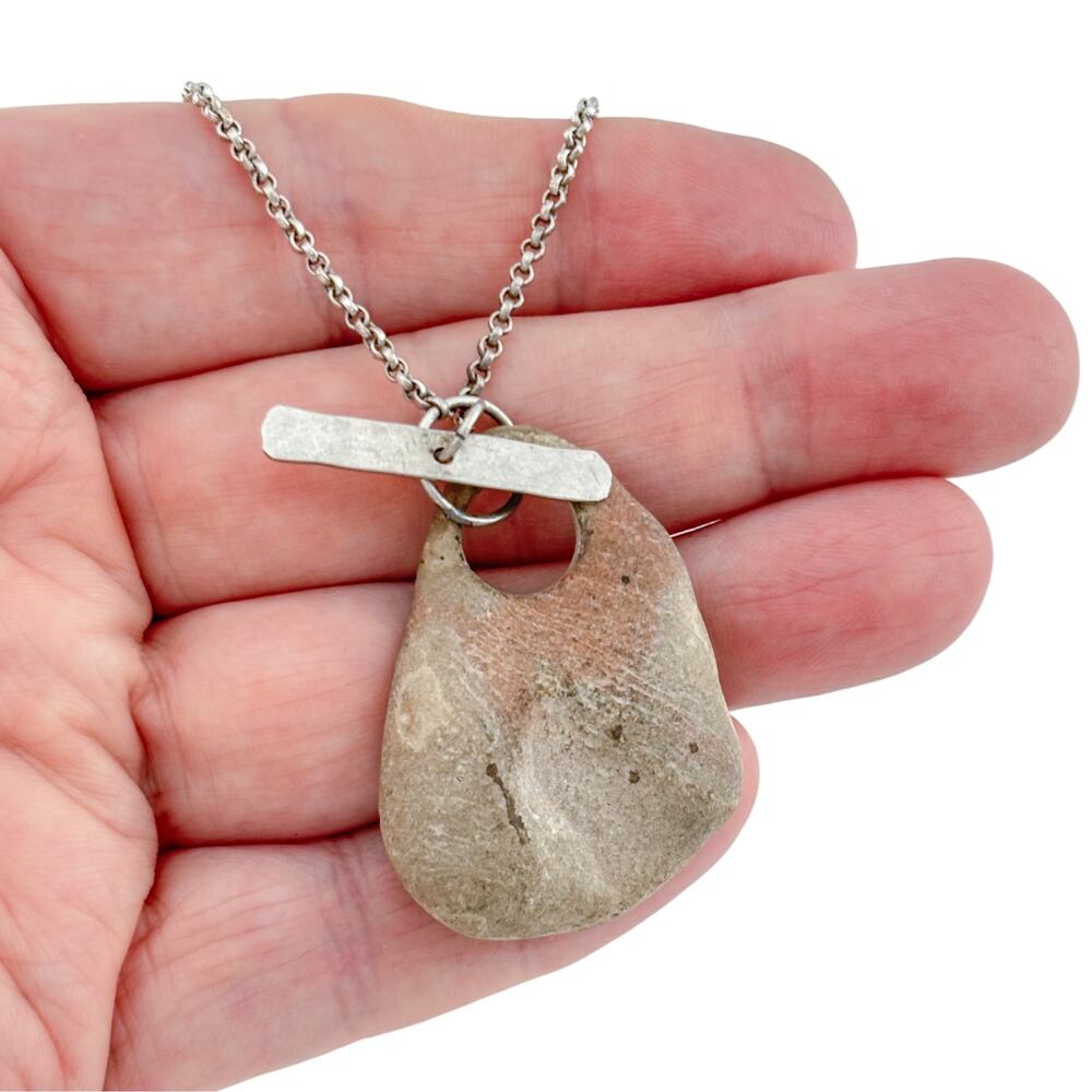 Vintage Sterling Silver 925 Stone Pendant Necklace 18"